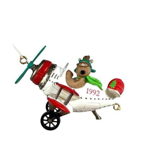 Rodney Reindeer Ornament: 1992 Hallmark Keepsake Club Biplane - Picture 4 of 10
